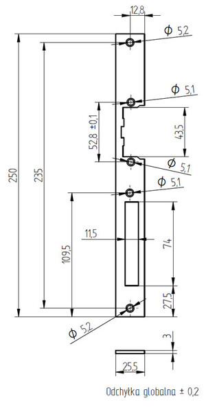 63.330.01 Frontblech für Elektroschloss 250x25 Rille 77 (1)