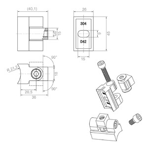 Glashalter  45x45x26mm mit halterung, 4XS (1)