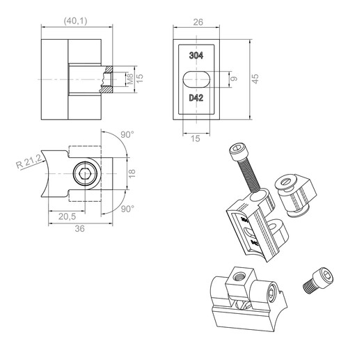 Zawias 180 stopni rysunek techniczny