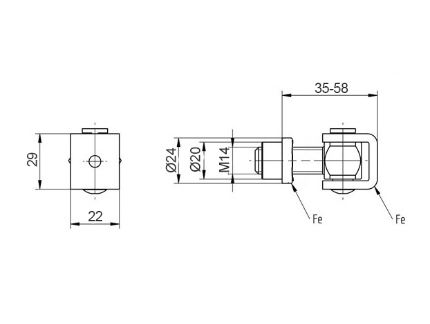 Zawias regulowany M14 rysunek techniczny