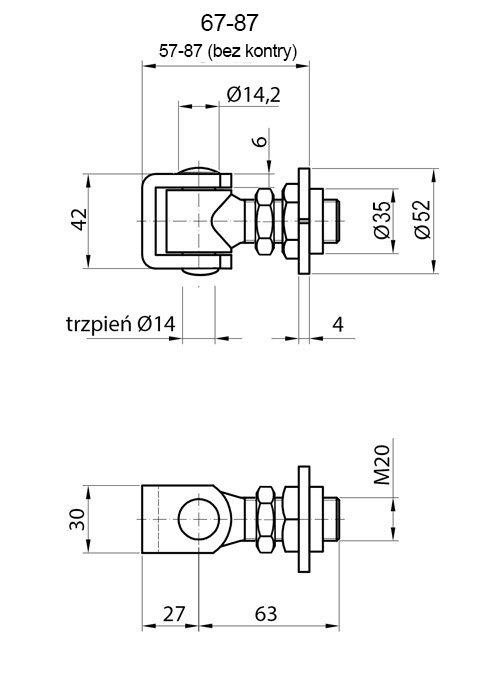 zawias M20 regulowany rysunek